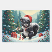 キュートなクリスマスのスカンク漫画 ラッピングペーパーシート (正面)