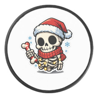 キュートなクリスマスのスケルトンがキャンディケーンを持つかわいいデザイン アイスホッケーパック