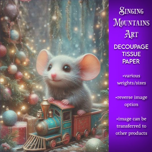 キュートなクリスマスのネズミの汽車の旅デコパージュ 薄葉紙