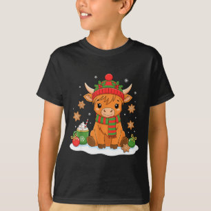 キュートなクリスマスのハイランド牛愛好家 婦人用 ファーム Xmas Tシャツ
