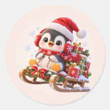 キュートなクリスマスのペンギンの丸シール