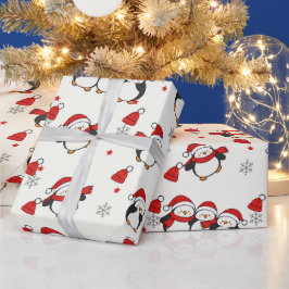 キュートなクリスマスのペンギンクリームホリデーラッピング ラッピングペーパー