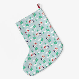 キュートなクリスマスのホッキョクグマとペンギン ラージクリスマスストッキング