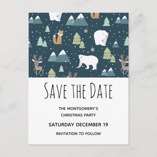 キュートなクリスマスの冬の動物たち インビテーションポストカード (正面)
