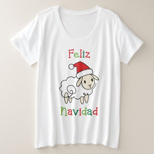 キュートなクリスマスの羊 - Feliz Navidad プラスサイズTシャツ (デザイン正面)