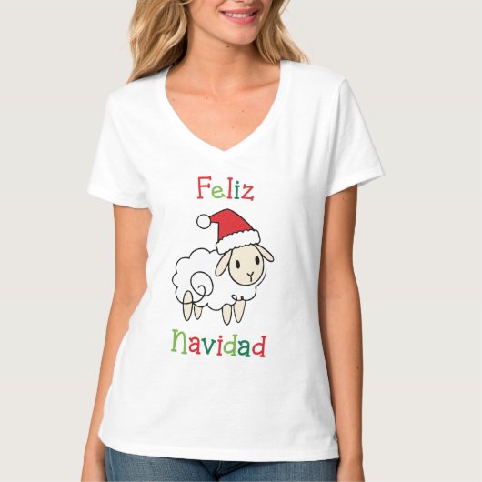 キュートなクリスマスの羊 - Feliz Navidad Tシャツ (正面)