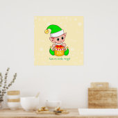 キュートなクリスマスの自然の天使のようなエルフ ポスター (キッチン)