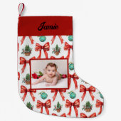 キュートなクリスマスの赤い弓 スモールクリスマスストッキング (正面)