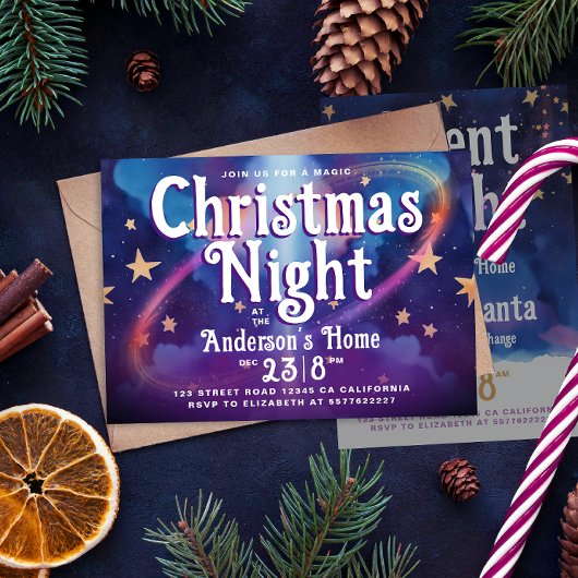 キュートなクリスマスの「魔法を信じて」銀河の夜のパーティー 招待状