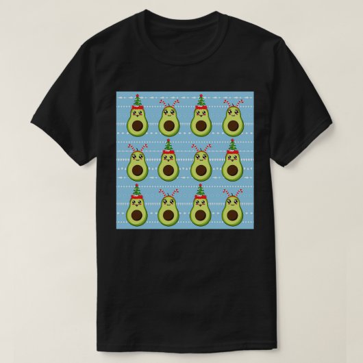 キュートなクリスマスアボカドパターン Tシャツ (デザイン正面)