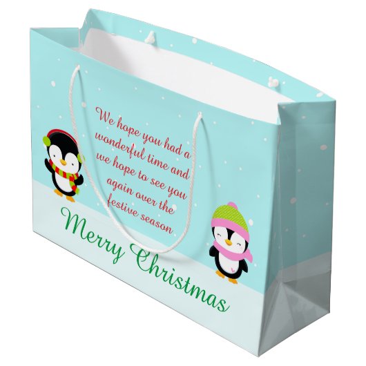キュートなクリスマスウィンターペンギンと木ありがとう ラージペーパーバッグ (裏面アングル)