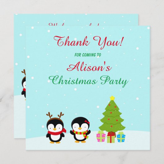 キュートなクリスマスウィンターペンギンと木 サンキューカード (正面/裏面)