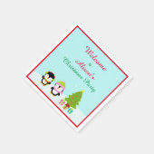 キュートなクリスマスウィンターペンギンと木 スタンダードカクテルナプキン (角)