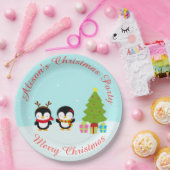キュートなクリスマスウィンターペンギンと木 ペーパープレート (パーティー)