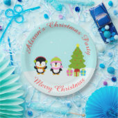 キュートなクリスマスウィンターペンギンと木 ペーパープレート (パーティー)