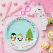 キュートなクリスマスウィンターペンギンと木 ペーパープレート (パーティー)