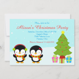 キュートなクリスマスウィンターペンギンと木 招待状