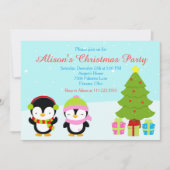 キュートなクリスマスウィンターペンギンと木 招待状 (正面)