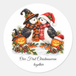 キュートなクリスマスウィーンのツノメドリ ロマンチックなカップル オーダーメイド ラウンドシール