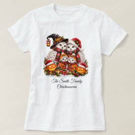 キュートなクリスマスウィーン スノーアウルファミリー 冬の休日 Tシャツ