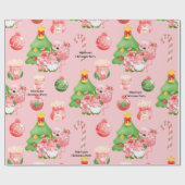キュートなクリスマスウォーターカラーピンクと緑のトロピカル ラッピングペーパー (フラット)