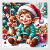 キュートなクリスマスエルフとトナカイ  ウィンドウサイン (シート)