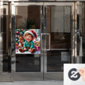 キュートなクリスマスエルフとトナカイ  ウィンドウサイン (オフィスドア)