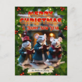 キュートなクリスマスカロルネズミクリスチャンカスタムフォト シーズンポストカード (正面)