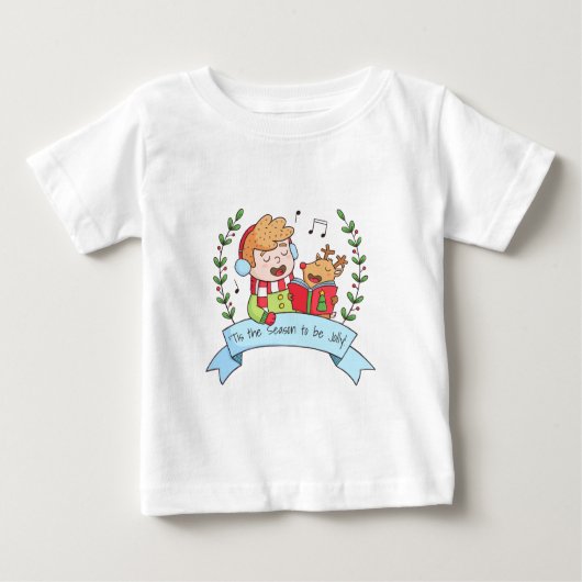 キュートなクリスマスカロル少年とトナカイTee ベビーTシャツ (正面)