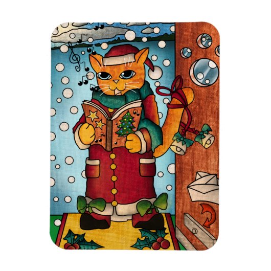 キュートなクリスマスカロル歌手キャットマグネット マグネット (縦)