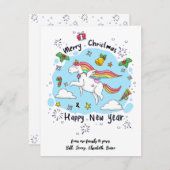 キュートなクリスマスカーお洒落ドUnicornカスタムカード シーズンカード (正面/裏面)