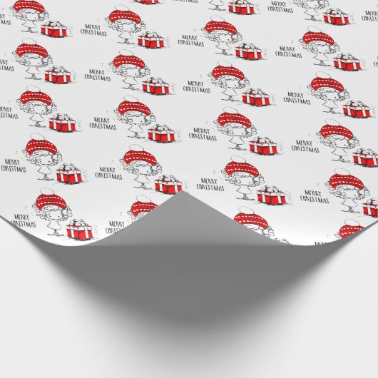 キュートなクリスマスガールとギフト ラッピングペーパー (角)