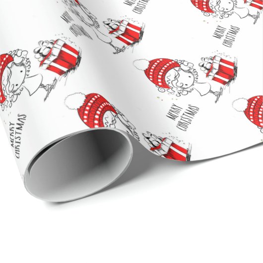 キュートなクリスマスガールとギフト ラッピングペーパー (ロールコーナー)