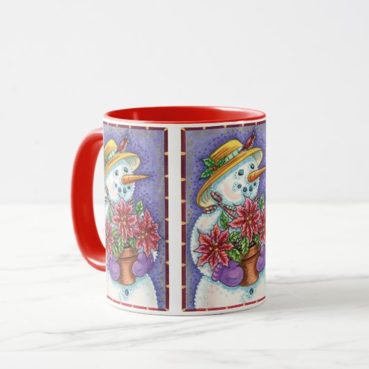 キュートなクリスマスガール雪だるまとポインセチア マグカップ (正面左)