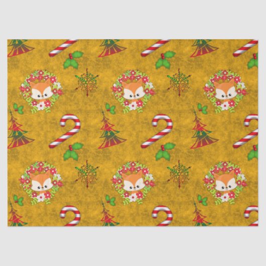 キュートなクリスマスキツネインリースクリスマス 薄葉紙 (正面)