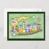 キュートなクリスマスキャタピラートレインとプレゼント シーズンポストカード (正面/裏面)