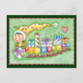 キュートなクリスマスキャタピラートレインとプレゼント シーズンポストカード (正面)