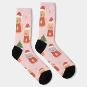 キュートなクリスマスキャッツ柄 - ピンクのホリデーデザイン ソックス (右)