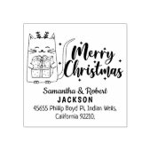 キュートなクリスマスキャットとギフト、差出人住所 ラバースタンプ (インプリント)