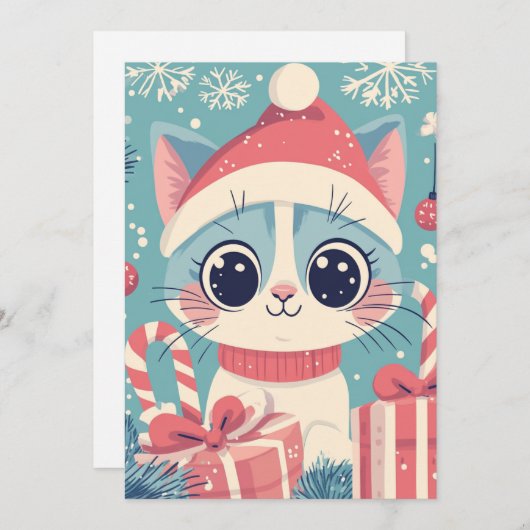 キュートなクリスマスキャットキャンディーギフトかわいい シーズンカード (正面/裏面)