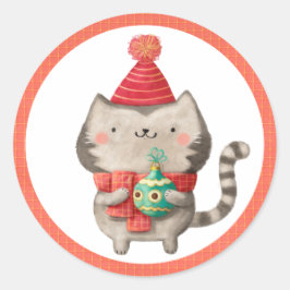 キュートなクリスマスキャット ラウンドシール