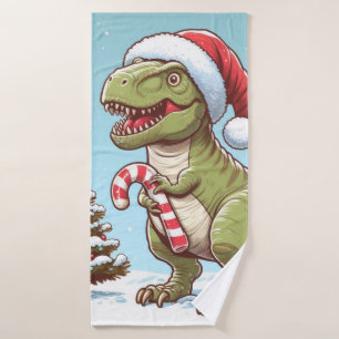キュートなクリスマスキャンディの恐竜 バスタオル