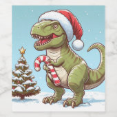 キュートなクリスマスキャンディの恐竜 ワインラベル (シングルラベル)