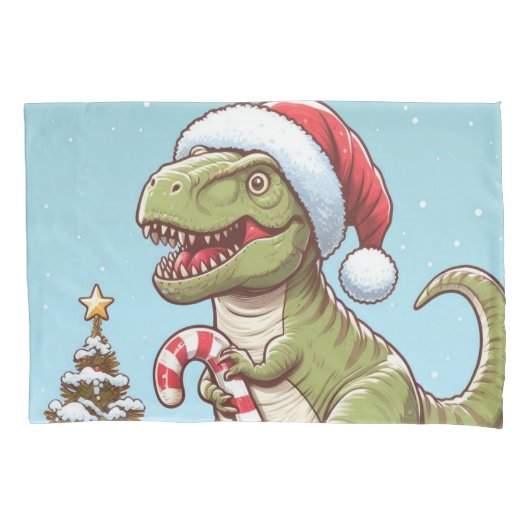 キュートなクリスマスキャンディの恐竜 枕カバー (正面)