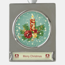 キュートなクリスマスキャンドルとキラキラ ゴールドプレートバナーオーナメント