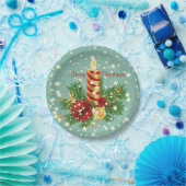 キュートなクリスマスキャンドルとキラキラ ペーパープレート (パーティー)