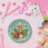 キュートなクリスマスキャンドルとキラキラ ペーパープレート (パーティー)