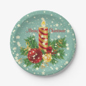 キュートなクリスマスキャンドルとキラキラ ペーパープレート (正面)