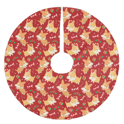 キュートなクリスマスコーギー ブラッシュドポリエステルツリースカート (正面)