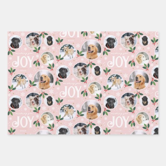 キュートなクリスマスジョイスノーフレーク写真コラージセット ラッピングペーパーシート (正面3)